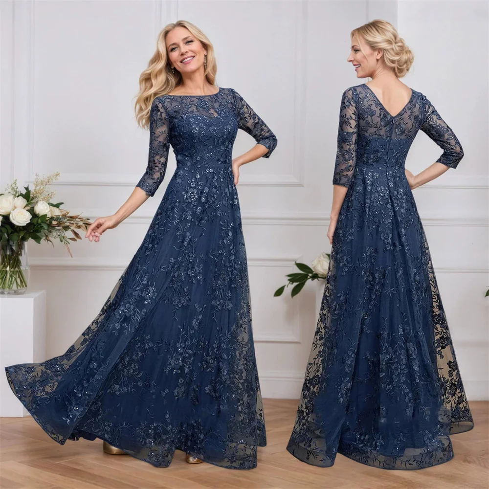 A Line Sequined Lace Half Sleeve Bridesmaid Dresses Elegant Wedding Party Formal Prom Evening Special Occasion Zipper