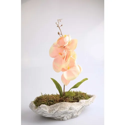 Kibrithane Flower Artificial Flower Concrete Flower Pot Mini Salmon Fabric Orchid KC00200791