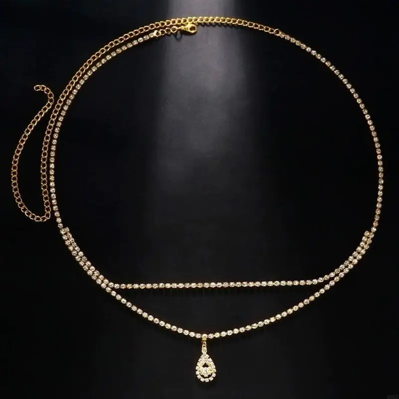 

Q0KE Jeweled Waist Belt Rhinestones Chain Elaborate Waist Belt for Jeans Dresses