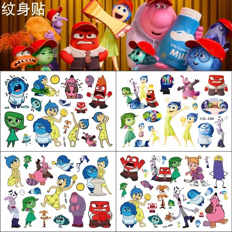 2024 New Disney Inside Out 2 Temporary Tattoo Stickers Cute Cartoon Children Waterproof Tattoo For Kids Funny Birthday Gift