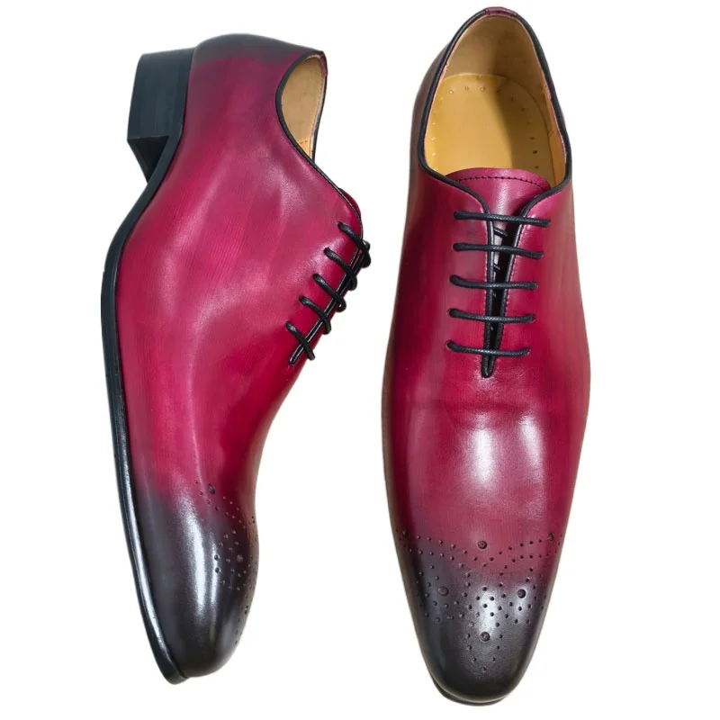 Dress Shoes Man Genuine Leather Oxford Design Elegant Red Social Business Wedding Evening Party Lace Up Pointed Toe