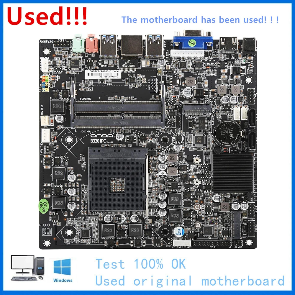 For Onda B320-IPC MINI ITX DC 19V 7A Computer USB3.0 M.2 Nvme SSD Motherboard AM4 DDR4 A320 Desktop Mainboard Used