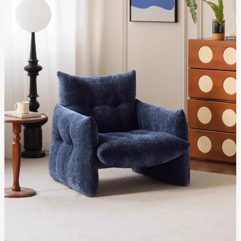 

French retro leisure chair single chenille fabric French antique armchair blue designer sofa chair
