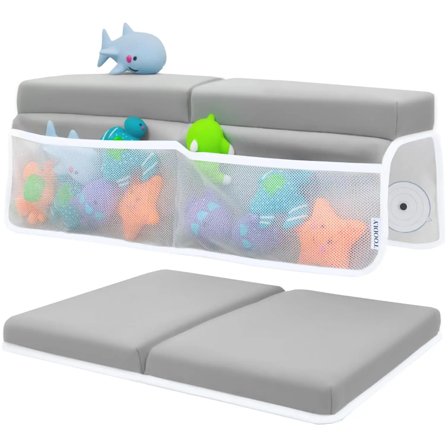 Memory Foam Baby Bath Kneeler & Elbow Rest Set with Toy Organizer - Grey