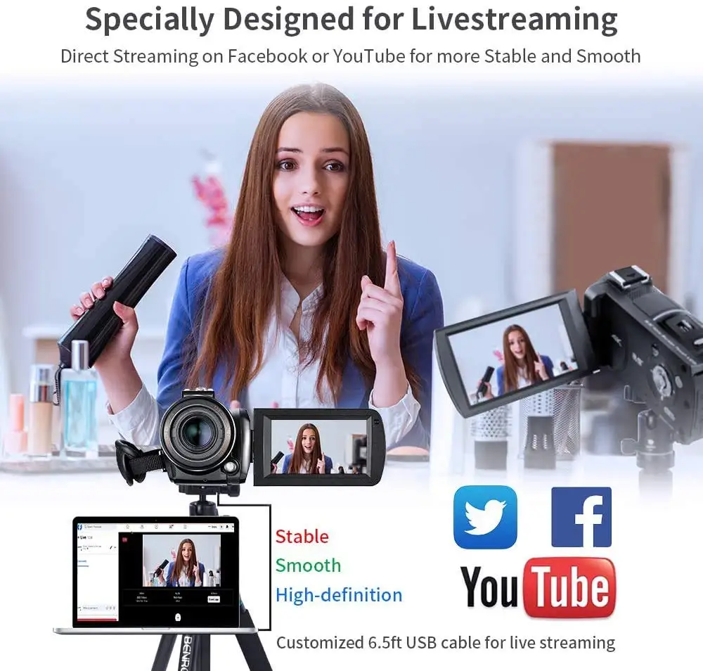 ORDRO AX60 Live Stream Digital Camera 4K Camcorder 12X Optical Zoom 3.5 inch IPS Touchscreen for YouTube Facebook Videos