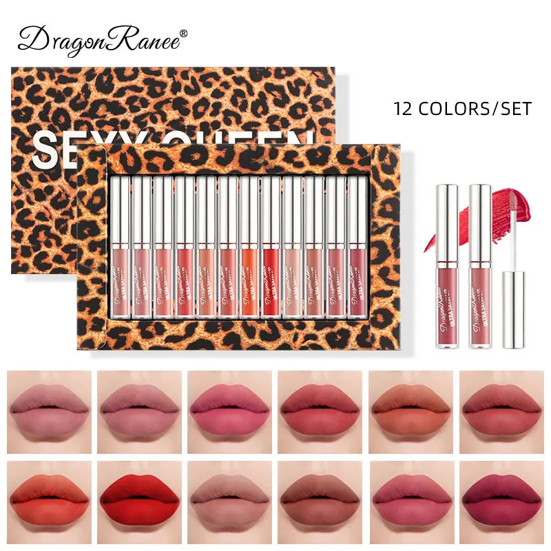 

leopard print 12 color lip gloss set box non stick cup fog Matte Gift Box lip gloss lipgloss boxes packaging cardboard