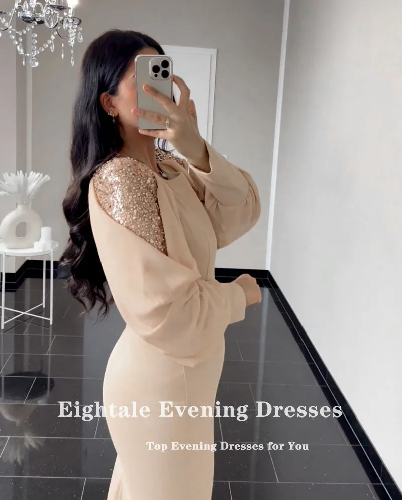 Eightale-vestido De Noche De gasa con cuello redondo, manga larga, Formal, brillante, estilo árabe, sirena, para fiesta De graduación