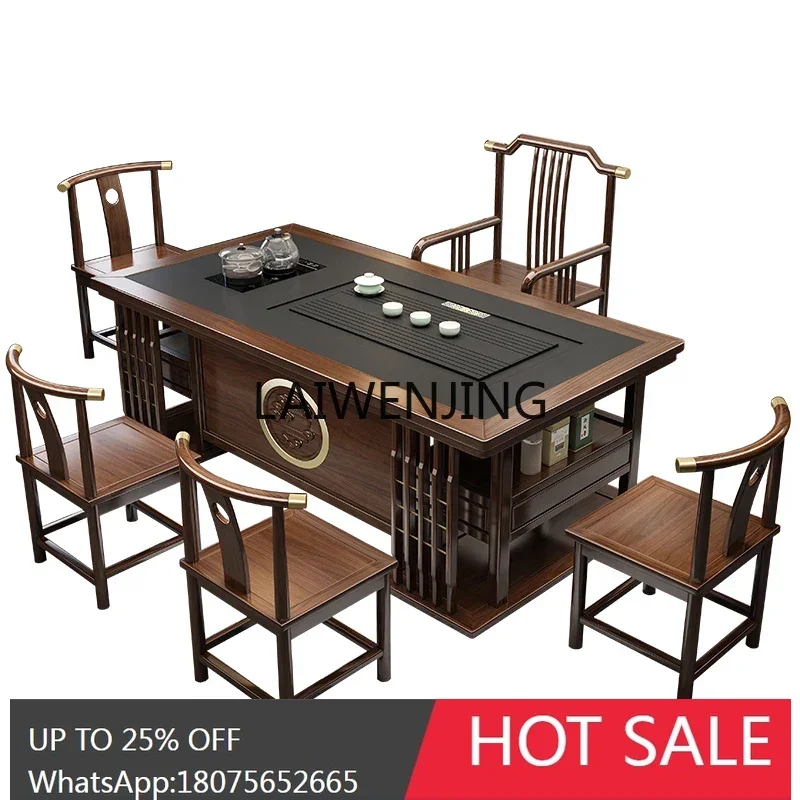 MJY solid wood tea table and chair combination kettle integrated embedded tea table one table five chairs