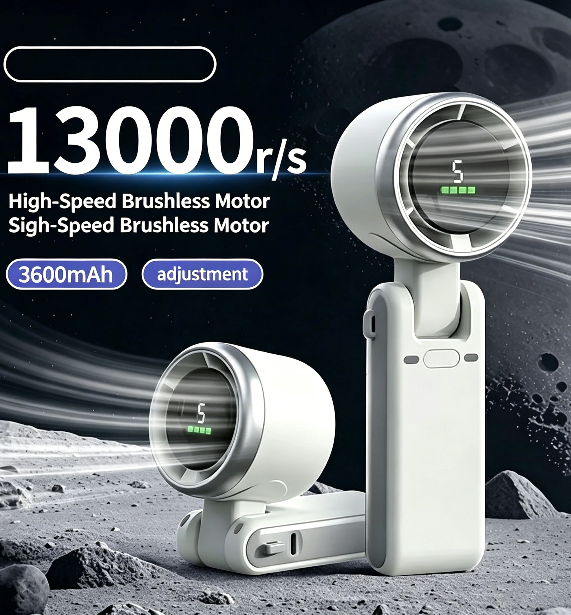 Picture 3: Rechargeable Turbo Handheld Fan Mini Foldable Digital Display Portable Neck Fan 5 Speeds Outdoor Travel Pocket Cooling Fan