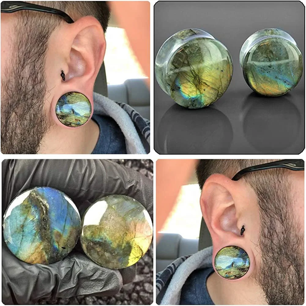 Labradorite Stone Ear Flesh Tunnel Plugs
