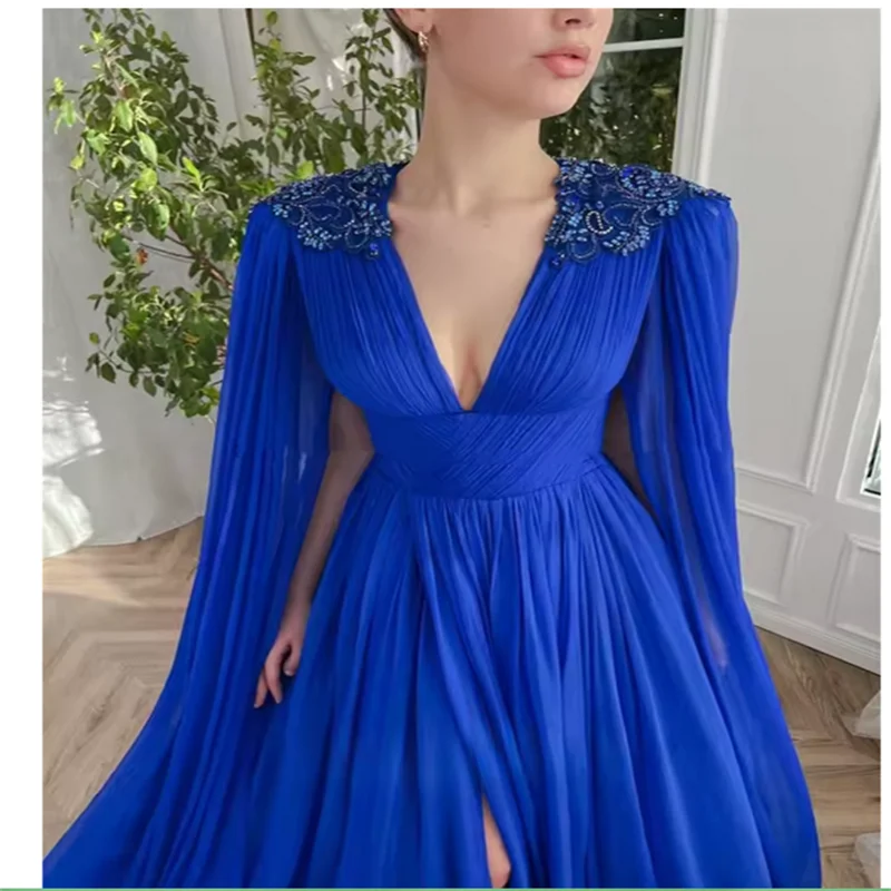 Elegant Bead Embroidery Appliqué Decoration Evening Dress Long Line Wedding Party Tailing Formal Dresses for Prom Customized