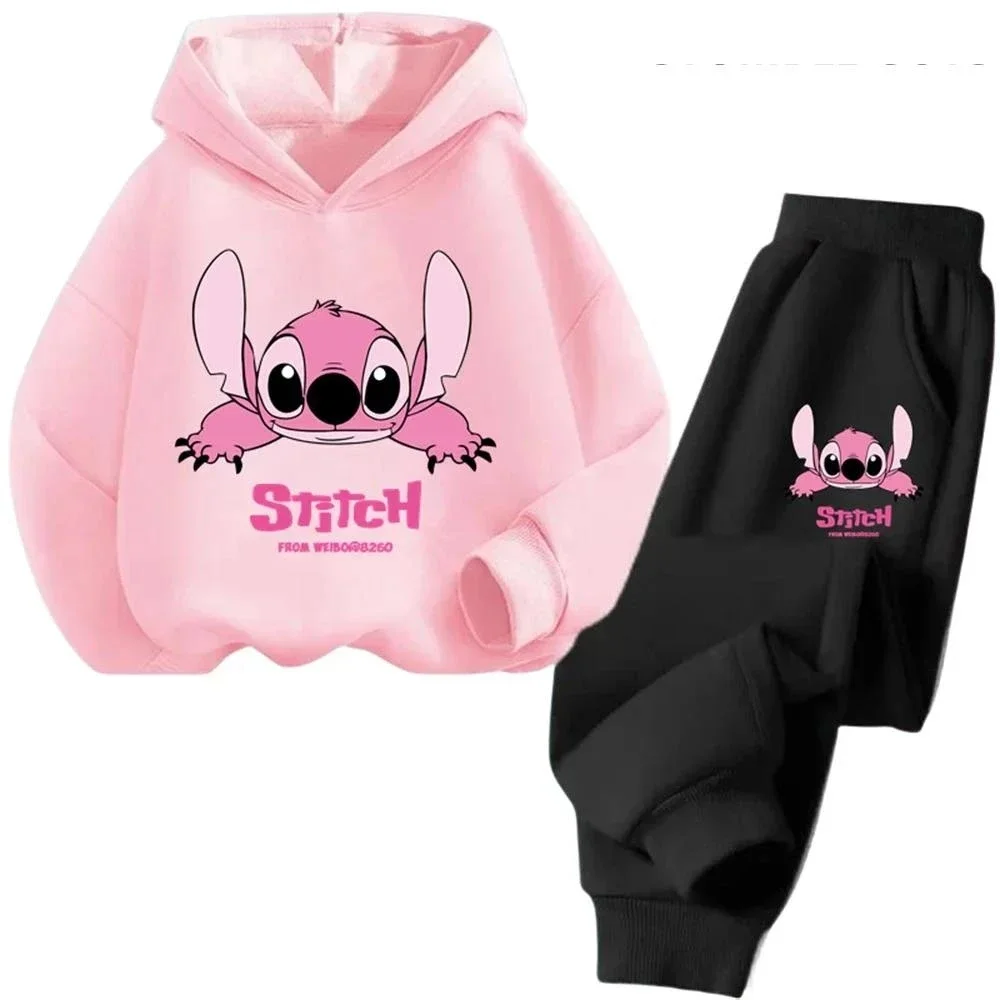 Children Hoodies Pant Suit Stitch Kawaii Fashion Sweatshirt Anime Tracksuit Autumn Casual Manga Cartoons Girls Boy KidsClothes