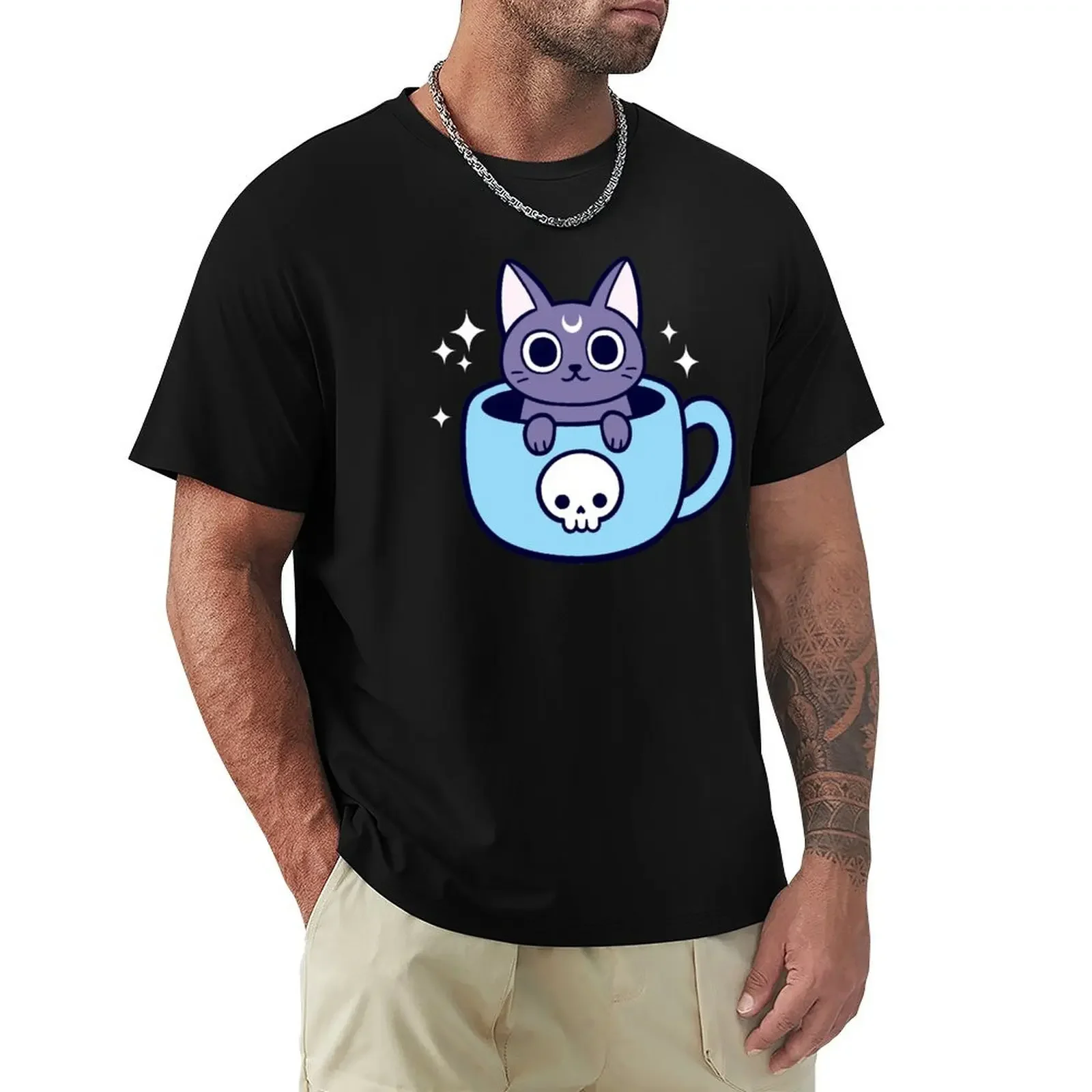 Black Magic Tea / Coffee Cat Nikury T-Shirt tops man t shirt custom shirt Men's cotton t-shirt