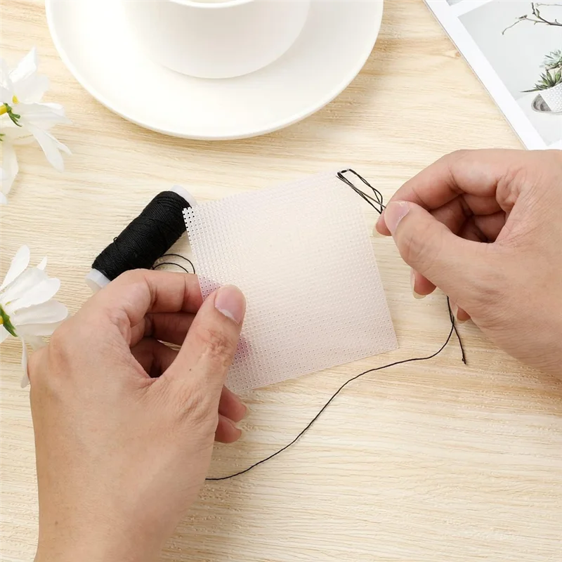 A53Q-12Pcs 14 Count Plastic Mesh Canvas Sheets, 11X8.2 Inch White Needlepoint Craft Canvas Plastic Grid Sheet