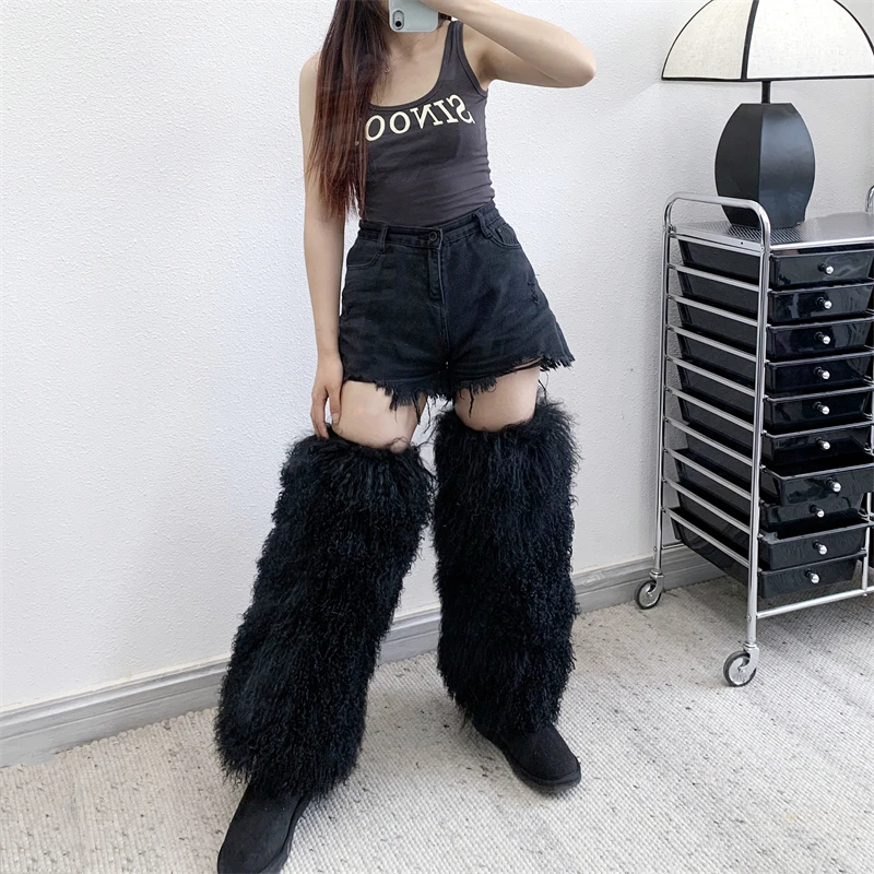 Women Popular Fashion Design Furry Mongolian Fur Leg Warmers High Quality Ready to Ship Leg Warmers boots