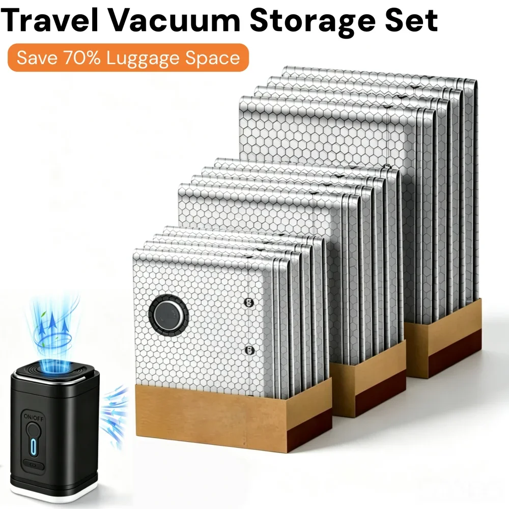 Vacuum Bags for Travel 20 24 28 Inch Suitcase Clothes Compression Packing Bag Space Saver,for Luggage Clothes Storage,with Pump