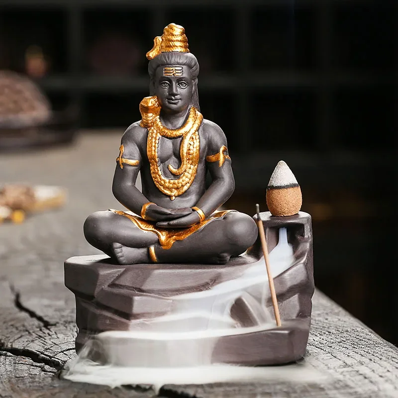 Shiva Buddha-Ornamente für Heimdekoration, Rückfluss-Räuchergefäß, handgefertigt, lila Ton-Räucherstäbchenhalter – kein Weihrauch