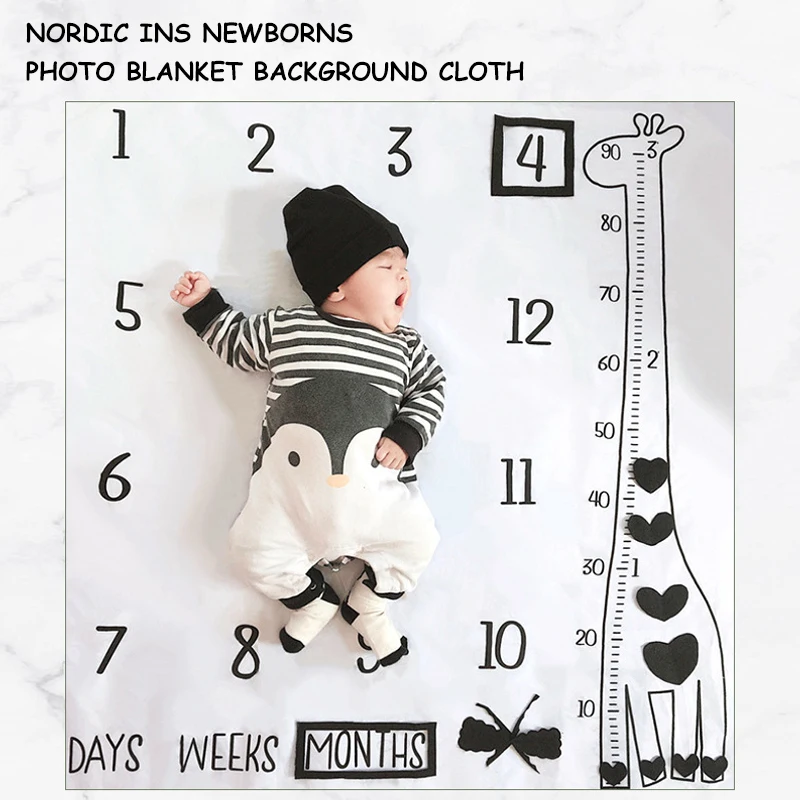 Newborn baby Monthly Growth Milestone Blanket Photography Accessories for Rug baby boy girls props Background Cloth