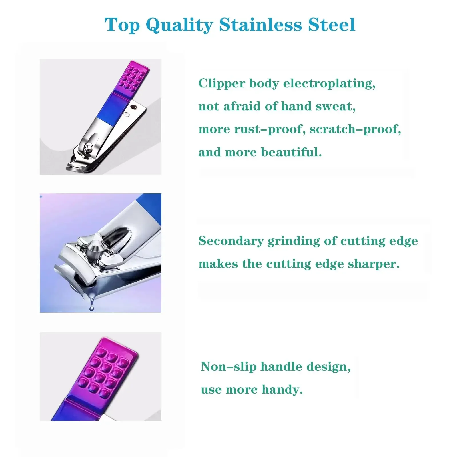 Set di kit per manicure con sfumatura viola-blu 6 in 1, strumenti per unghie con custodia da viaggio nera, forbici per unghie con borsa con cerniera, manicure da viaggio