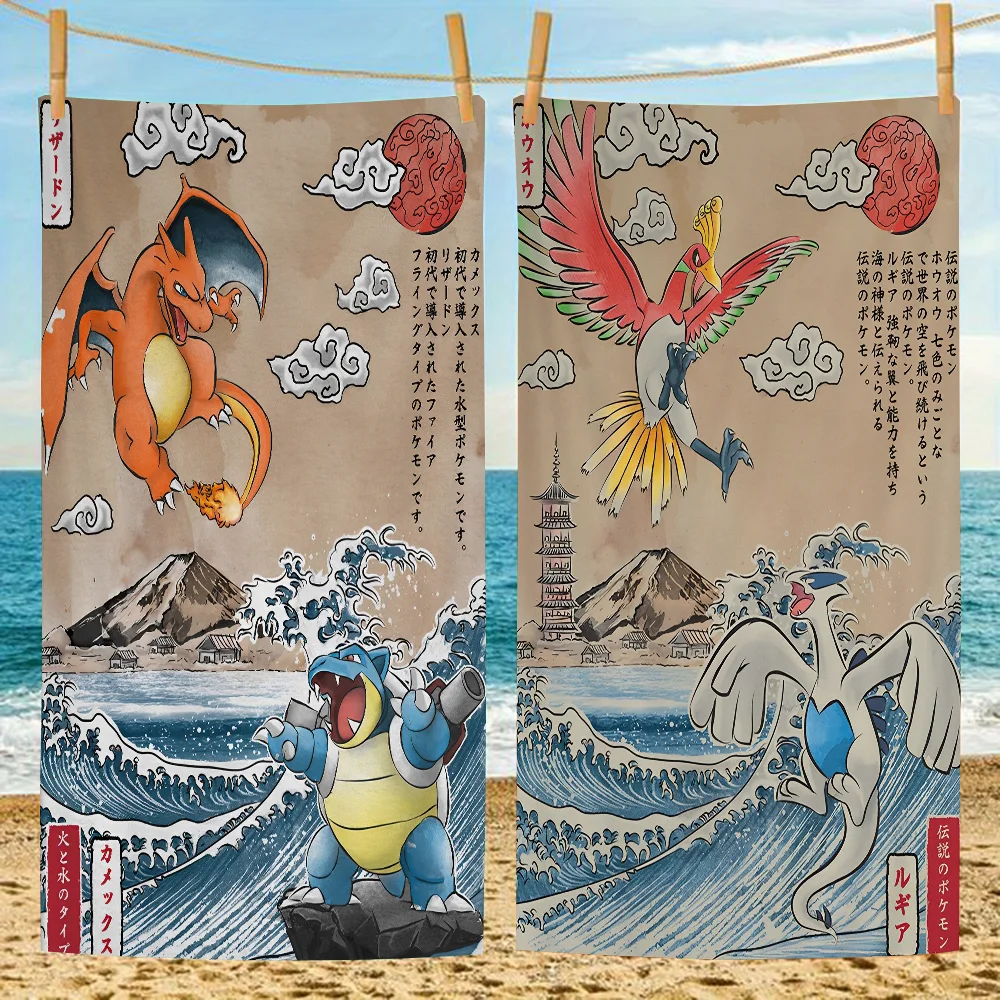 Japanese Anime P--pokemon-s Microfiber Blanket Quick Drying Beach Towels Oversized Printing Super Absorbent Pool Towel Blanket