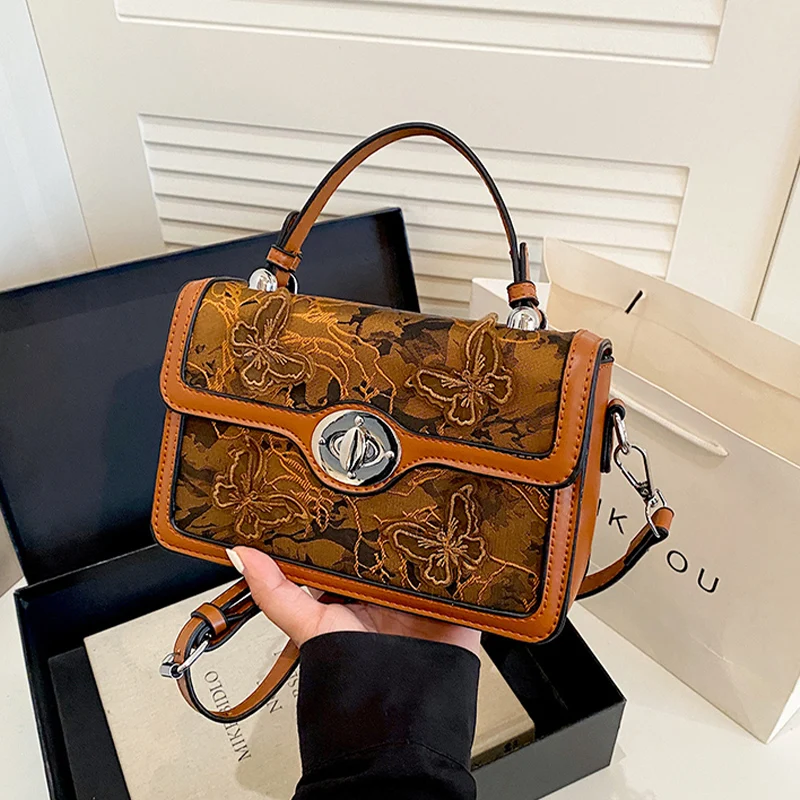 Vintage Female Bag Designer Small Square Shoulder Bag For Women 8 Color Floral Handbag Classic Commuting Versatile Crossbody Bag