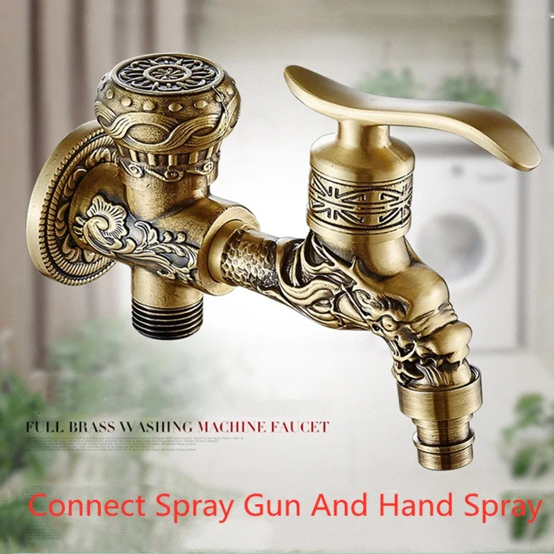 Washing Machine Faucet Antique Brass Mop Pool Retro Bibcock Wall Mounted Bathroom Hardware Accessories Single Cold Toilet Taps