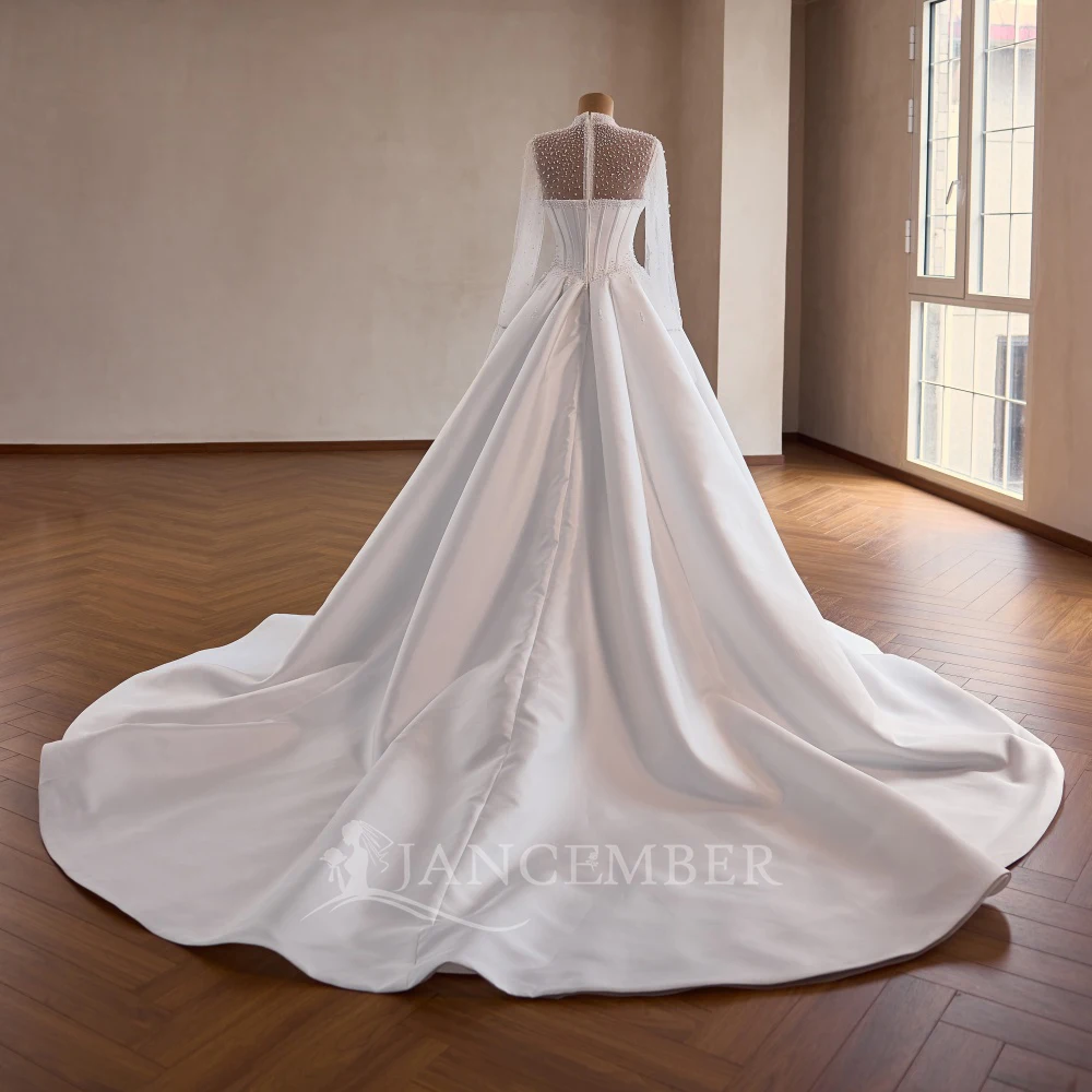 New Arrivals High Neck Lace Up Back Pearls Lace A-Line Bridal Wedding Dress Back Zipper Customized Vestido De Novia