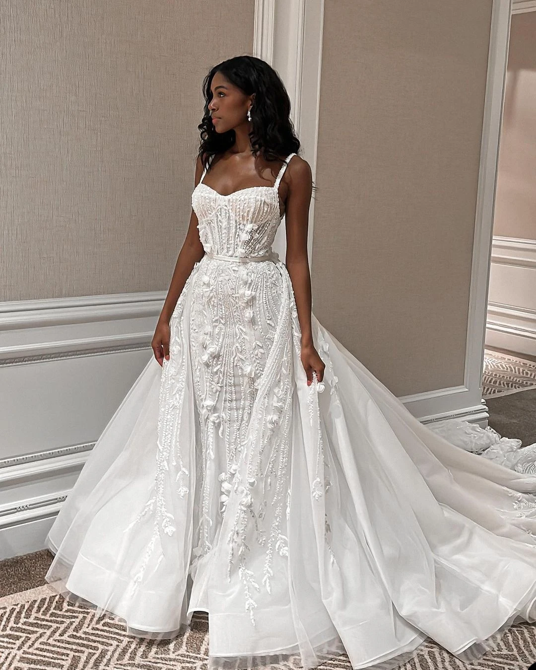 Robe de Mariée Élégante en Tulle avec Dos aux, Tenue de Patients à Fleurs 3D, avec Poignées en Dentelle, Queue Amovible, Personnalisée, Nouvelle Collection