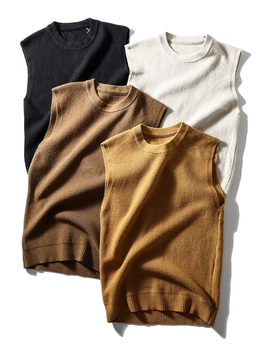 

Модный дизайн, удобный, мягкий, однотонный мужской вязаный жилет, осенне-зимний, с круглым вырезом, городской стиль, для повседневной носки.