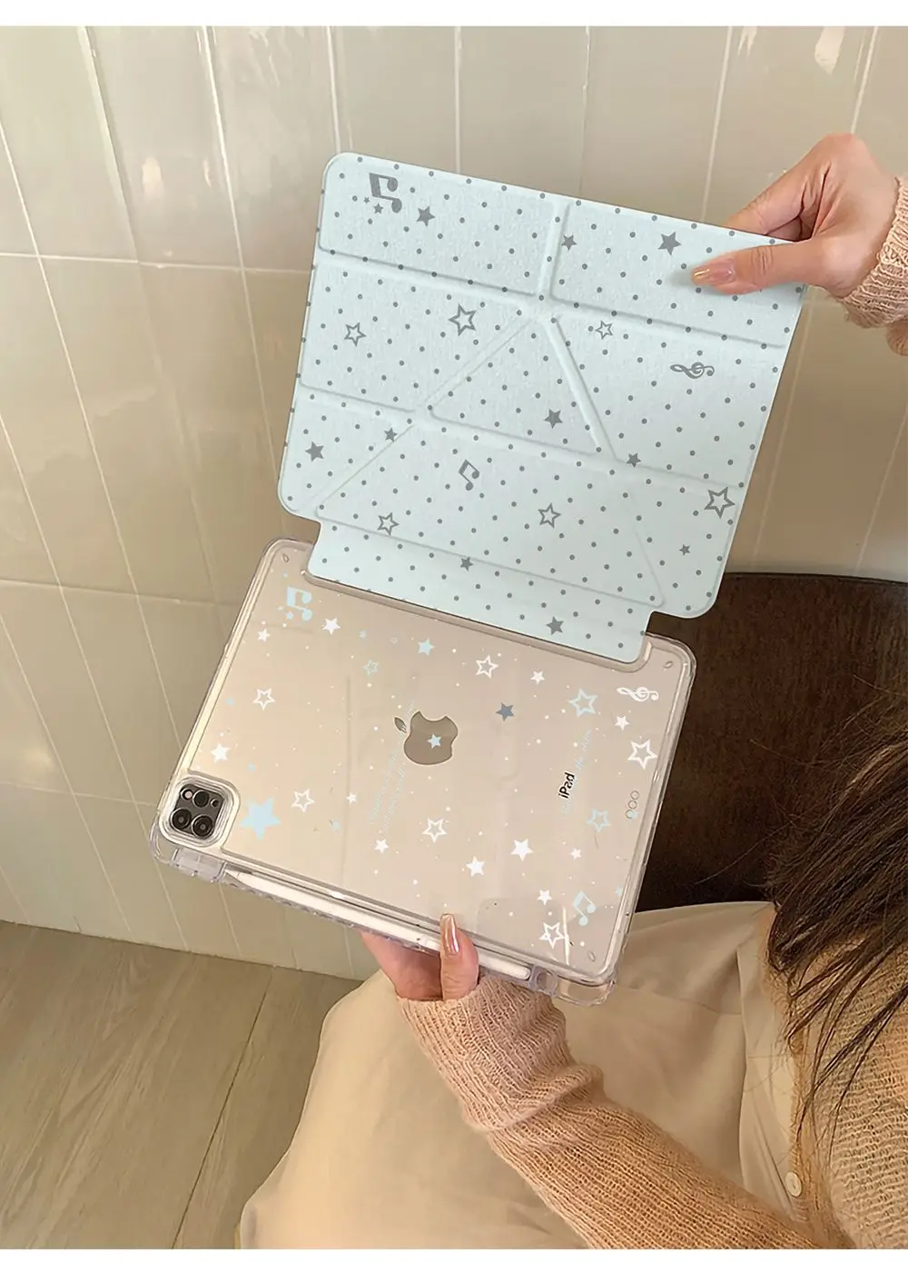 Blue Star Polka Dots iPad Case For iPad Pro 11 13in 2025 iPad Pro 12.9in Air7 10th 11th M4/5 3+y Fold Anti-fall Protective Cover