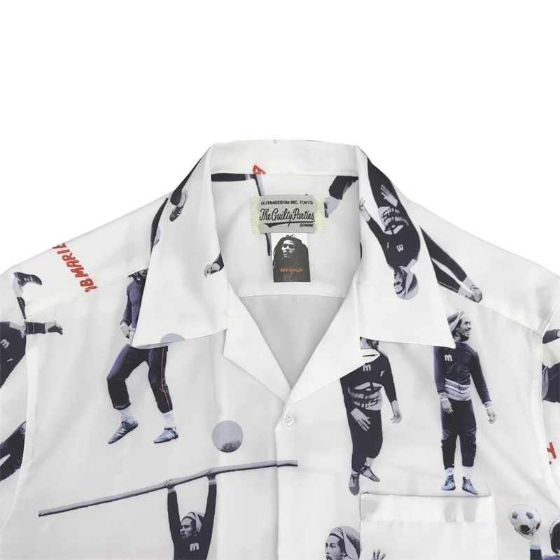 New Hip Hop Summer WACKO MARIA Football Character Pattern Print Mens Womens Hawaii Short Sleeve Shirt