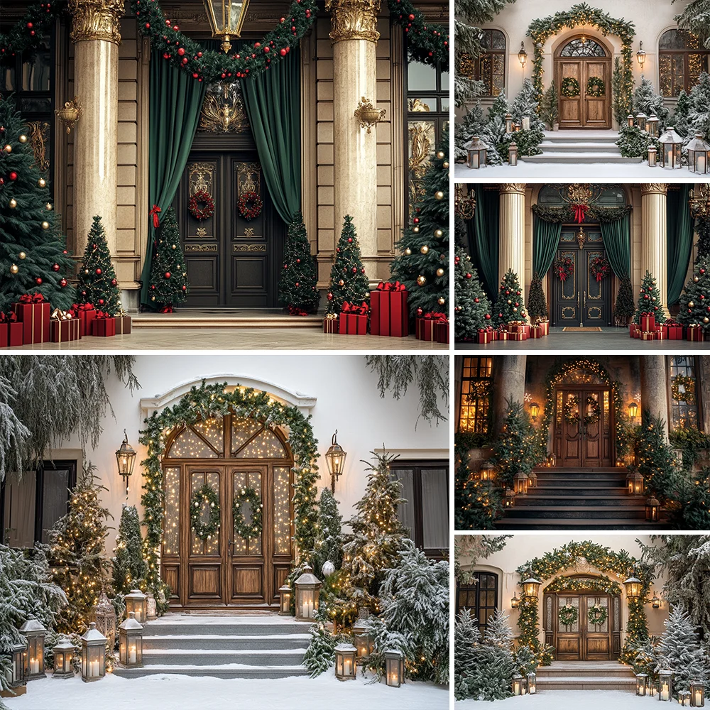 

Christmas Wooden Door Backdrops Child Baby Photo Props Adult Kids Elegant Decors Photography Xmas Tree Photo StudioBackgrounds