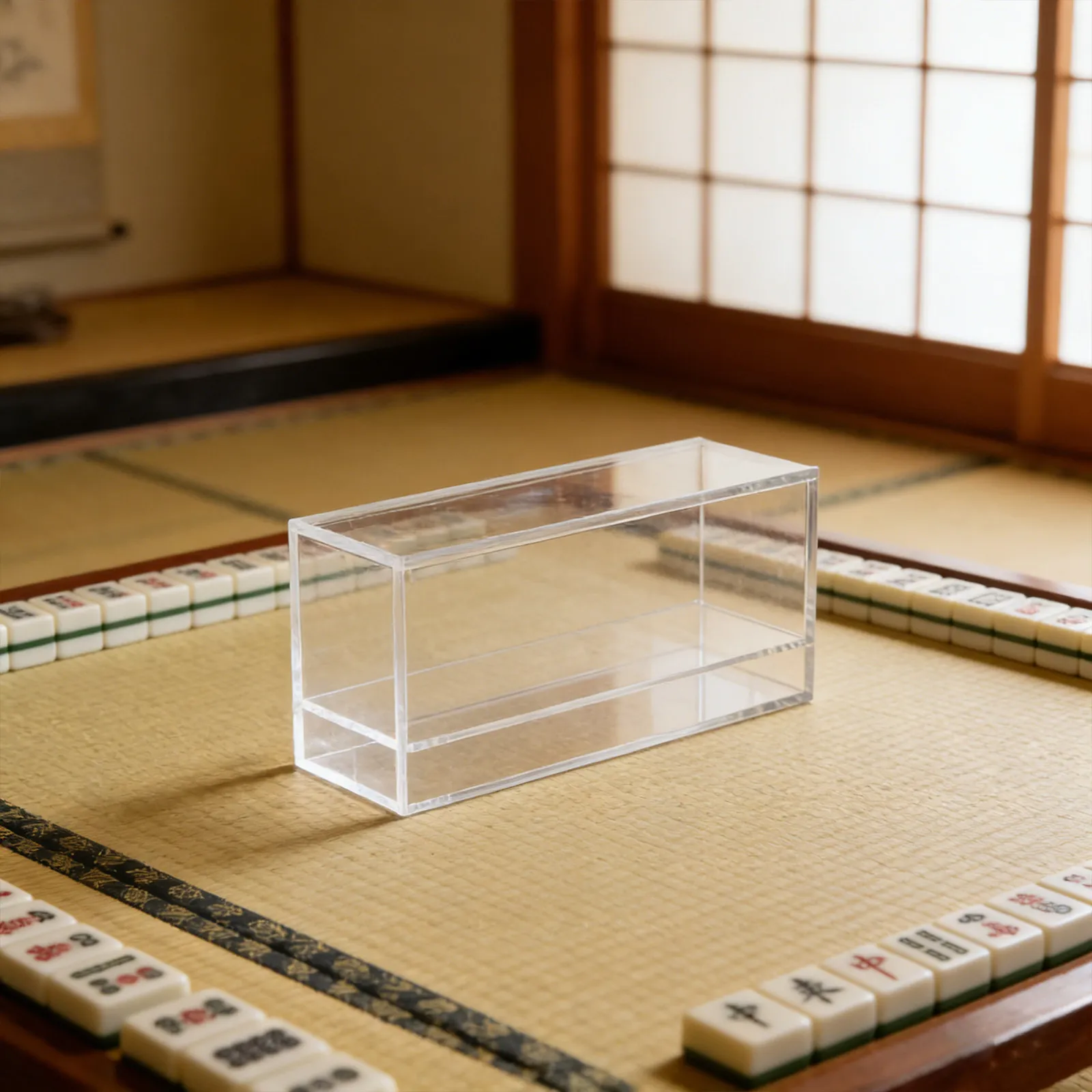 Acrylic Case for Mahjong Tiles Boxes with Pull-out Lid Clear Empty Chinese Storage
