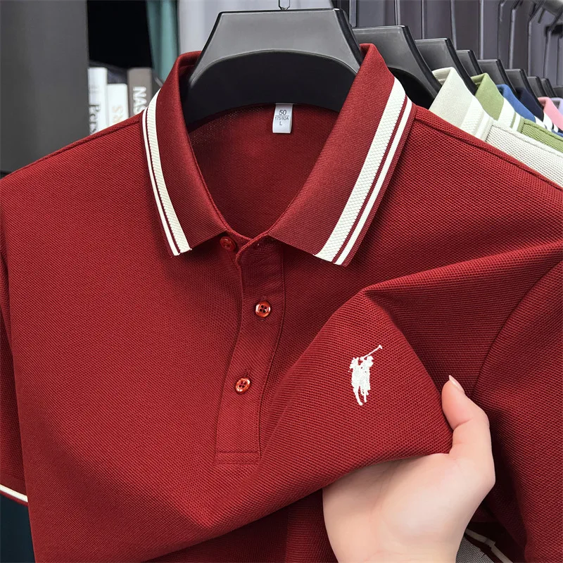 Polo à manches courtes 100% coton marque haut de gamme Paul Pony broderie rayures Été luxe respirant