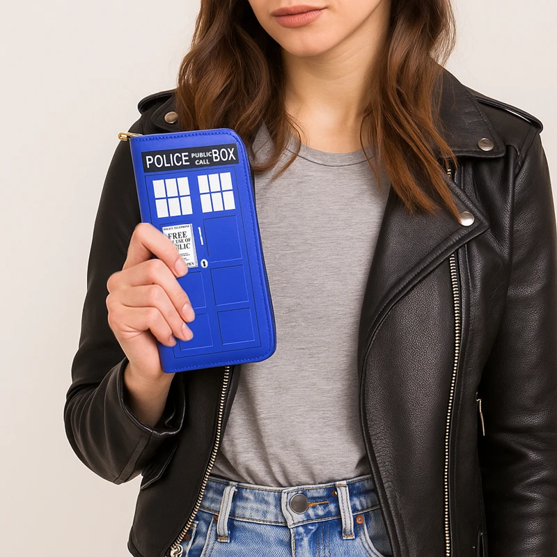 Doctor Who Tardis Ziper Wallet Cartera larga Bolso Monedero Monedero Lindo Pu Azul Nuevo