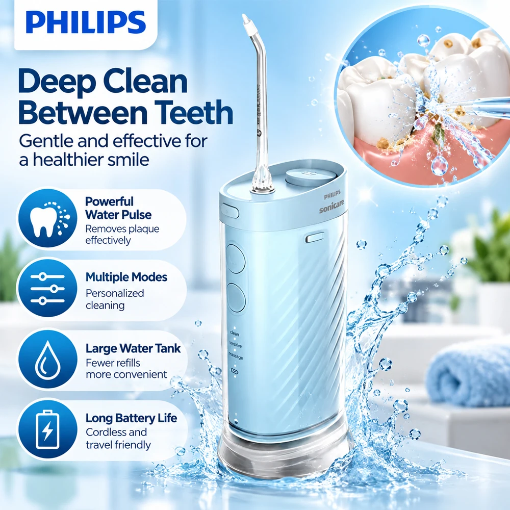 Philips HX3333/23 Water Flosser Cordless Oral Irrigator Dental Flosser for Teeth Cleaning Gum Care Rechargeable Travel