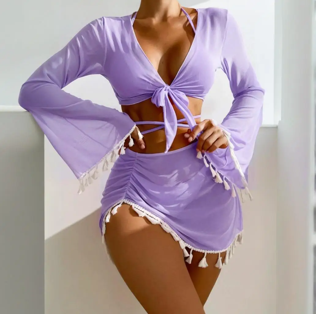Swimwear Woman  Swimsuit Cover Up Bikini Sets Uv Protective Tunic Outfit Women Beachwear Cover-Ups Sarong Cape Suit