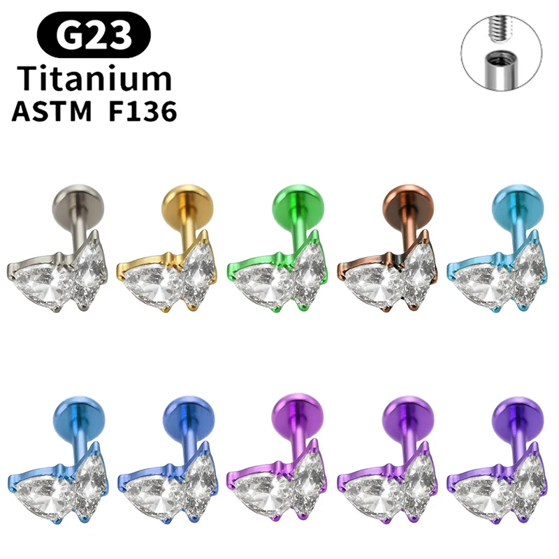 1 Pc G23 Titanium Marquise Zircon Lip Nose Cartilage Helix Tragus Piercing Lip Piercing Labret Bar Internal Thread Body Jewelry