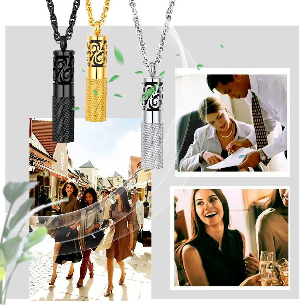 PROSTEEL Stainless Steel Perfume Locket Pendant Necklace Black 18K Gold Color Essential Oil Bottle Diffuser for Women Men Gift