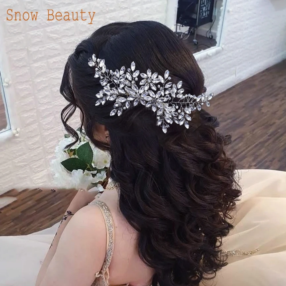 A488 Handmade Bridal Hairpins Trendy Wedding Hair Comb Flower Rhinestone Head Jewelry Girls Tiara Wedding Hair Accessories