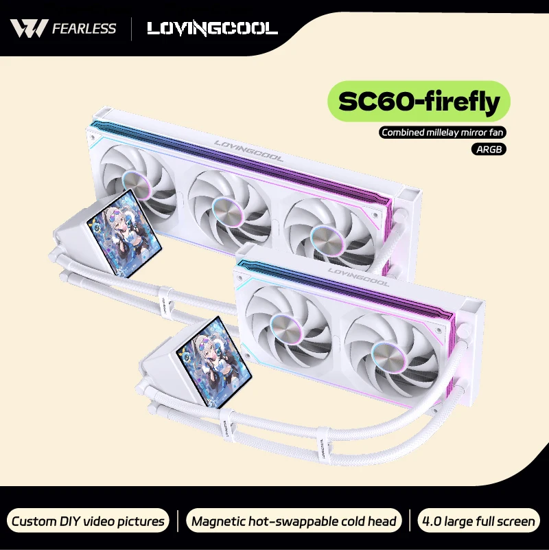 LOVINGCOOL SC60 Firefly 240 360 CPU Water Cooler Radiator Conjoined Fan ARGB DIY 4.0 Extra Large Full Screen Magnetic Cold Head