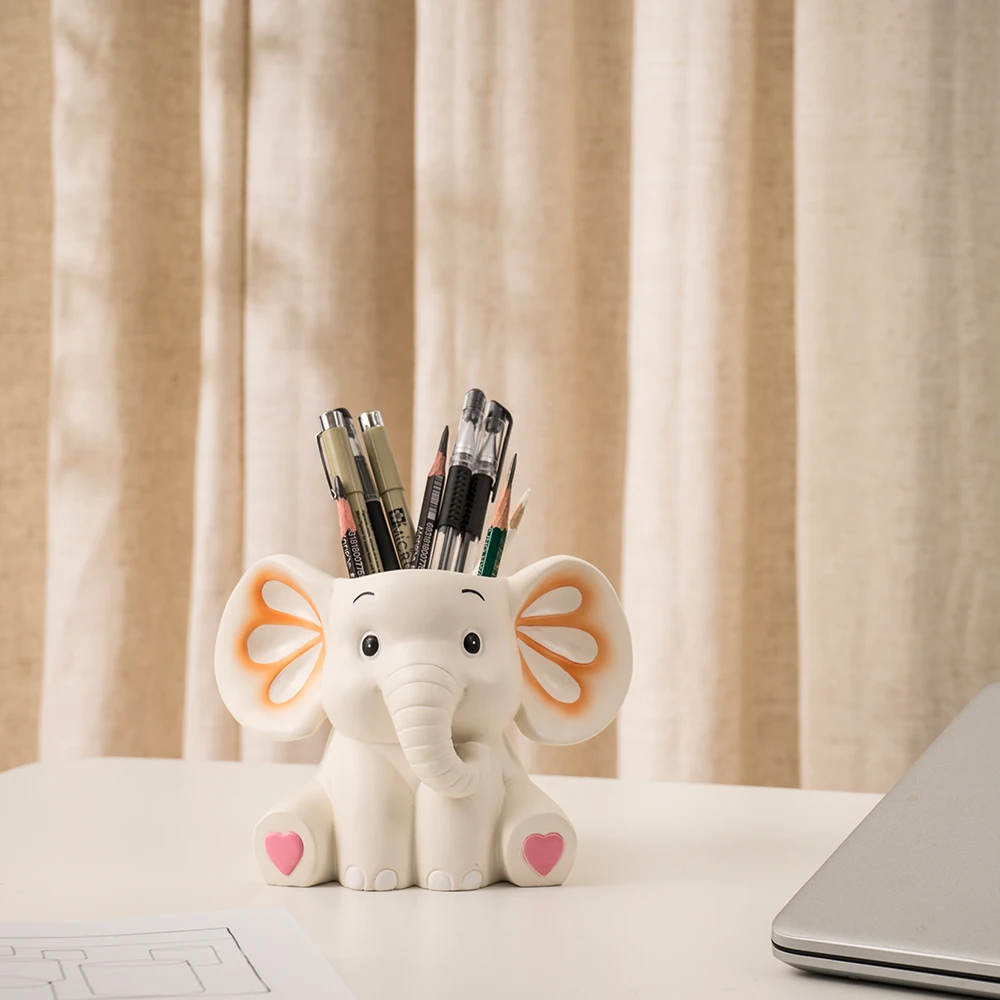 

Elephant Pen Holder Storage Box Decoration Cartoon Animal Resin Craft for Office Desktop Storage Ornament Practical Home decor