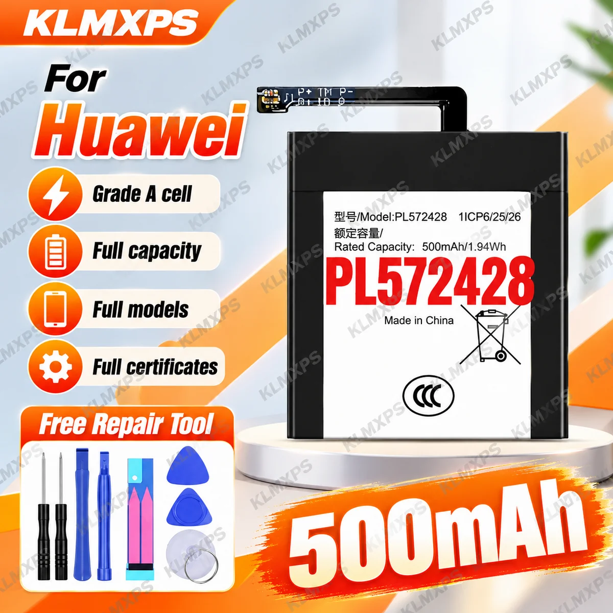 PL572428 Watch Battery Cell Replacement for Huawei Huami T-Rex2 Smartwatch, Compatible with T-Rex2, Includes Repair Tools