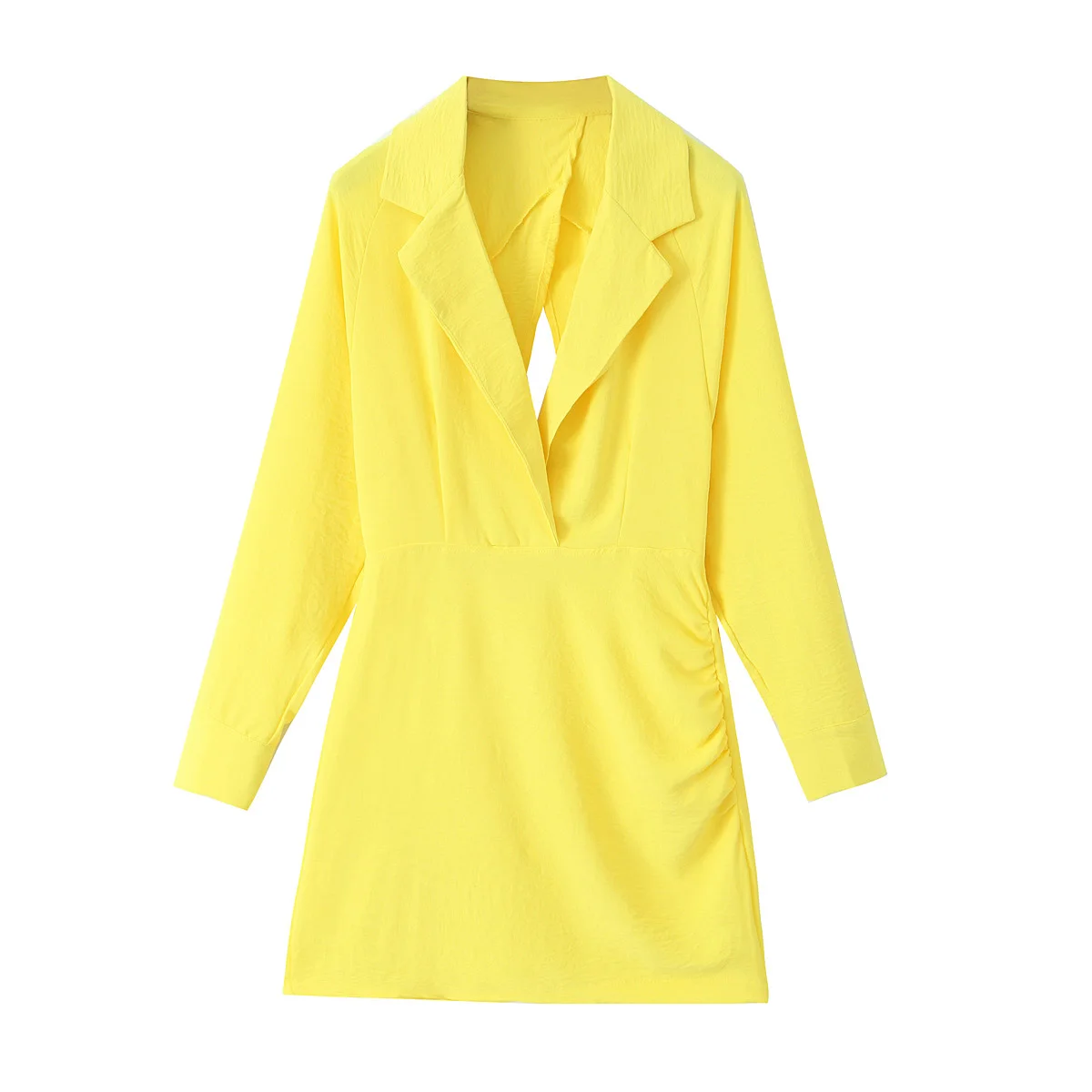 Traje informal a la moda para mujer, mono corto de manga larga con cordones de lino amarillo a la moda de color sólido de gama alta