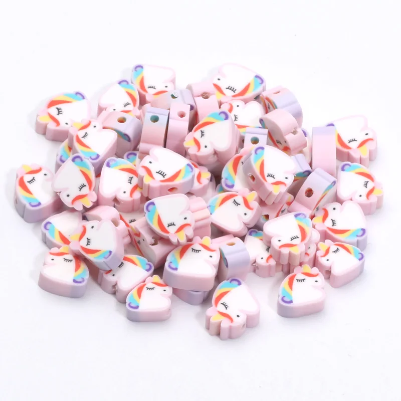 20/50/100pcs 10mm Cartoon Unicorn Polymer Clay Beads Loose Spacer Beads For Jewelry Making Bracelet Necklace DIY Accessories