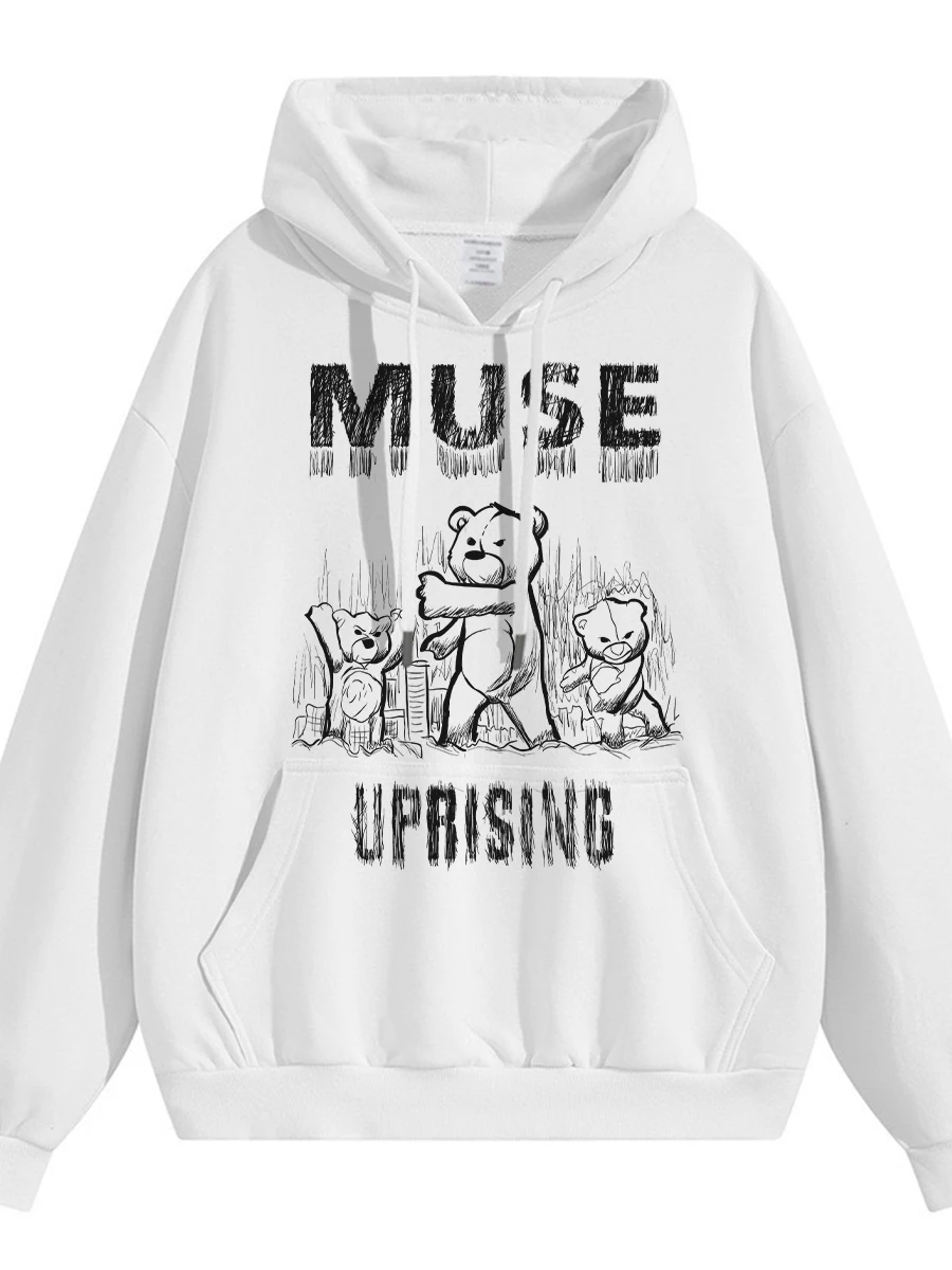 MUSE Rock Band Digital Direct Print Vintage Bear Cute Loose Fit Hoodie Unisex Breathable Long Sleeve Sweatshirt for Autumn