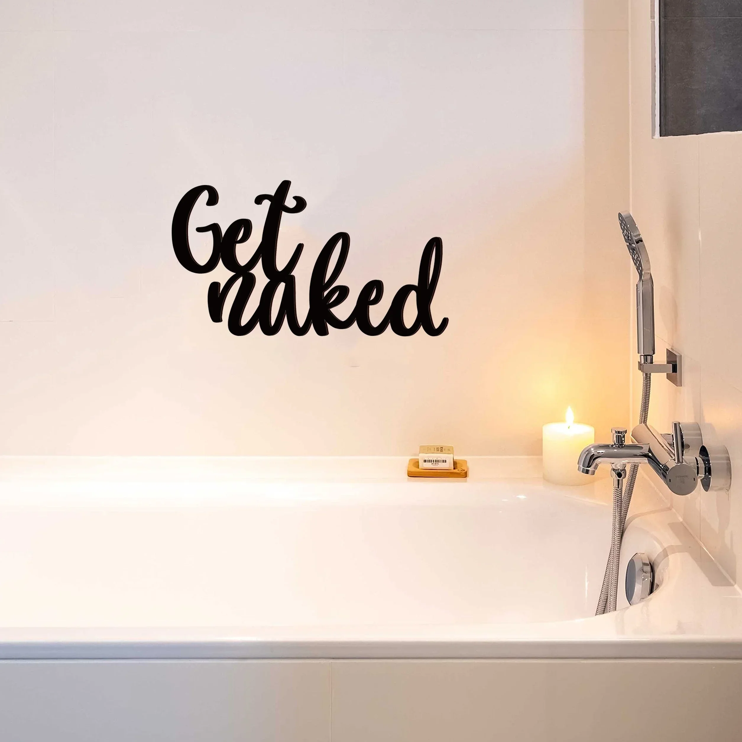 1pc Interesting Bathroom Wall Sign Decorations - Naked, Metal Letter Sign Wall Art for Farmhouse Bathroom Restroom Decor