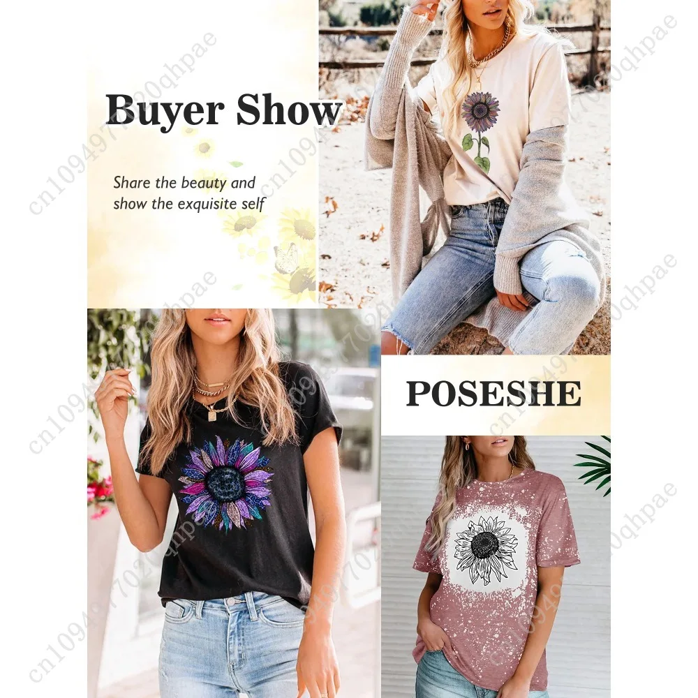 Anbech Sunflower Shirts for Women Short Sleeve Tee Tops Teen Junior Girls Summer Tshirt Clothing