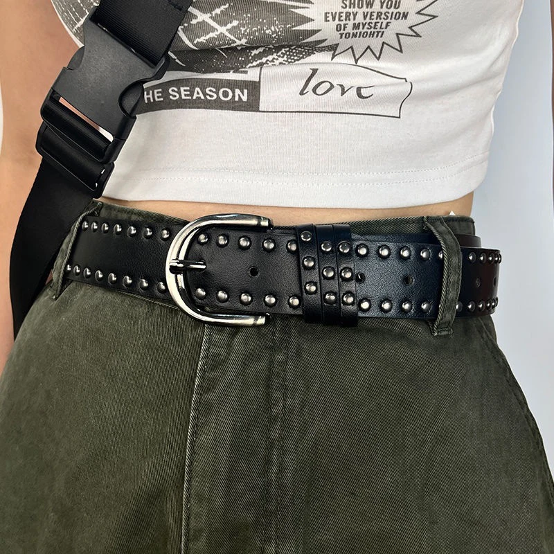 الأبيض بولي Leather الجلود الشرير حزام للنساء القوطية الرجعية الهيب هوب y2k الفتيات حزام تصميم بسيط برشام إبرة مشبك حزام أسود