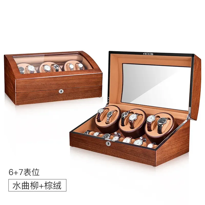 Hot Selling Automatic Mechanical Watch Winder Luxury Walnut Brown Watch Winder With 6+7 Watch Position